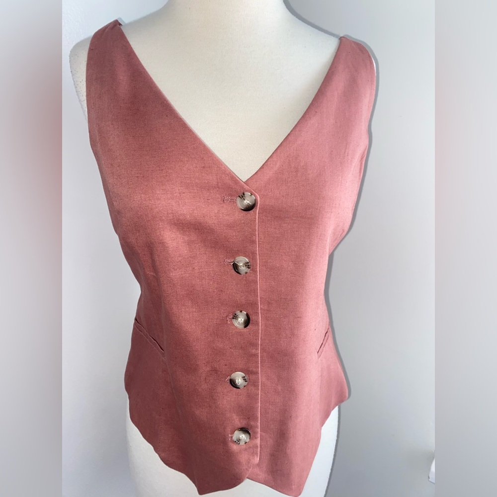 ZARA Women's Sleeveless Button-Down Linen/Cotton Blend Vest Top - Size L - NEW - Picture 2 of 6